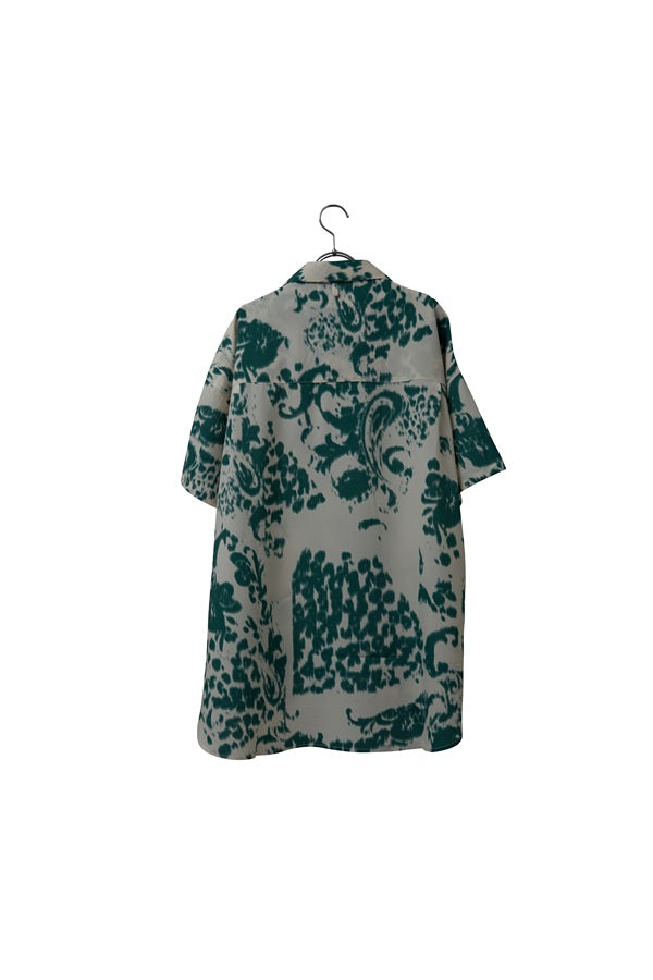 【INTERPLAY】 Open Collar S/S Over Size Shirt【3:Pattern】-Dark GREEN Leopard-＜UNISEX＞ 624380003-28F