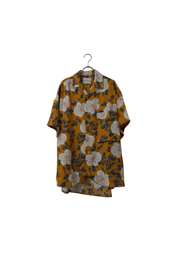 【INTERPLAY】 Open Collar S/S Over Size Shirt【3:Pattern】-MUSTARD Retro Flower-＜UNISEX＞ 624380003-34F