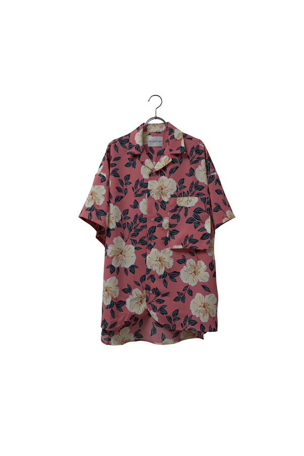 【INTERPLAY】 Open Collar S/S Over Size Shirt【3:Pattern】-Smoky PINK Retro Flower-＜UNISEX＞ 624380003-75F