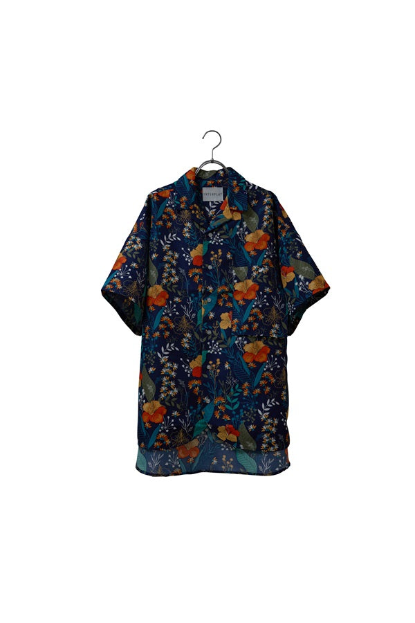 【INTERPLAY】 Open Collar S/S Over Size Shirt【3:Pattern】-NAVY Retro Flower-＜UNISEX＞ 624380003-95F