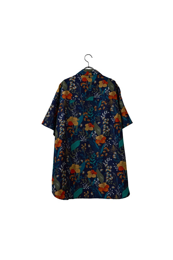 【INTERPLAY】 Open Collar S/S Over Size Shirt【3:Pattern】-NAVY Retro Flower-＜UNISEX＞ 624380003-95F