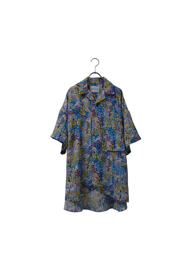 【INTERPLAY】 Open Collar S/S Over Size Shirt【3:Pattern】-BLUE Small Flower-＜UNISEX＞ 624380003-96F