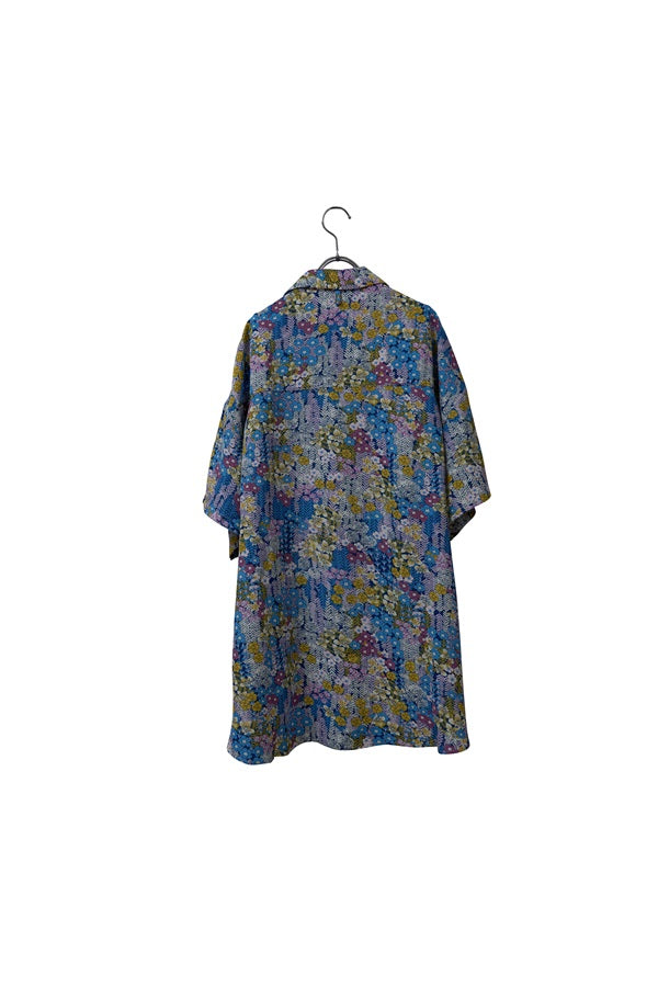 【INTERPLAY】 Open Collar S/S Over Size Shirt【3:Pattern】-BLUE Small Flower-＜UNISEX＞ 624380003-96F