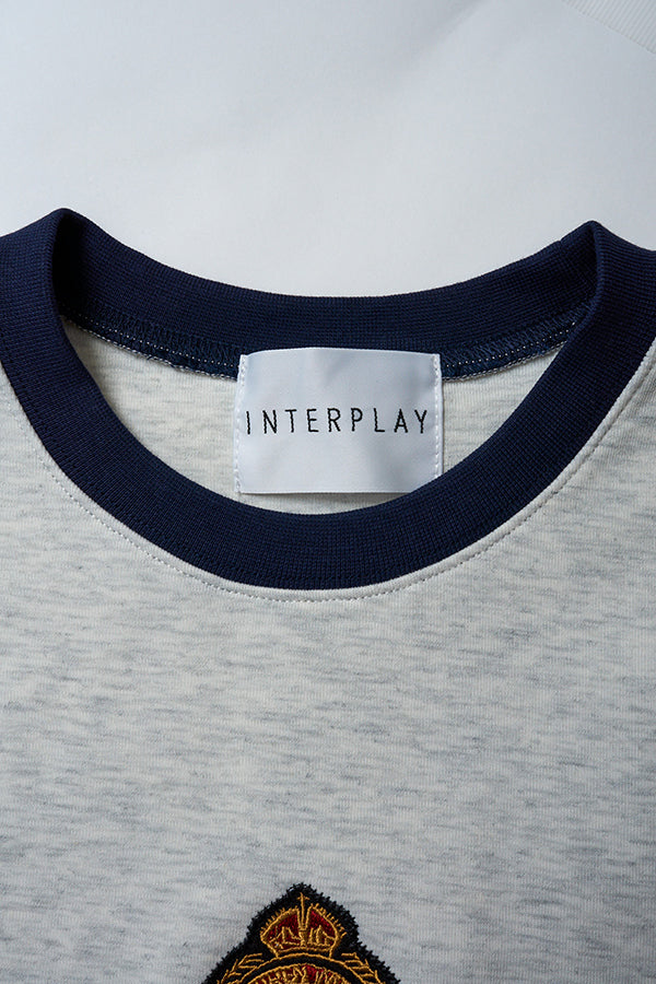 【INTERPLAY x AYA】Vintage Embroidery French Sleeve(Women)-GREY x black-624380004-12F