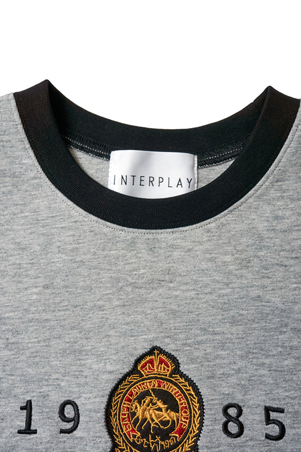 【INTERPLAY x AYA】Vintage Embroidery French Sleeve(Women)-GREY x black-624380004-12F