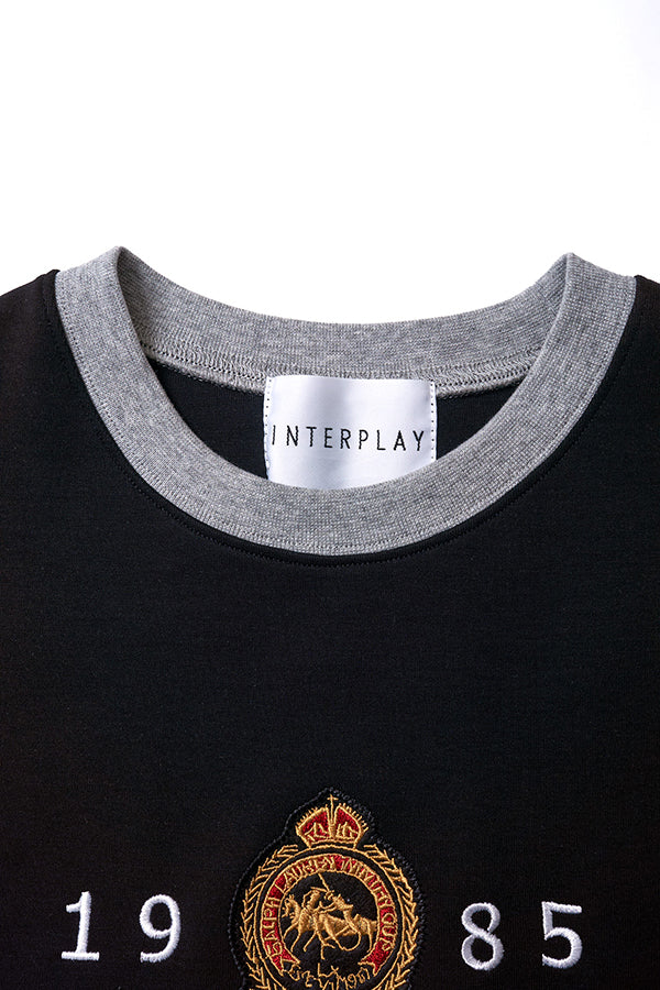 【INTERPLAY x AYA】Vintage Embroidery French Sleeve(Women)-BLACK x grey-624380004-19F