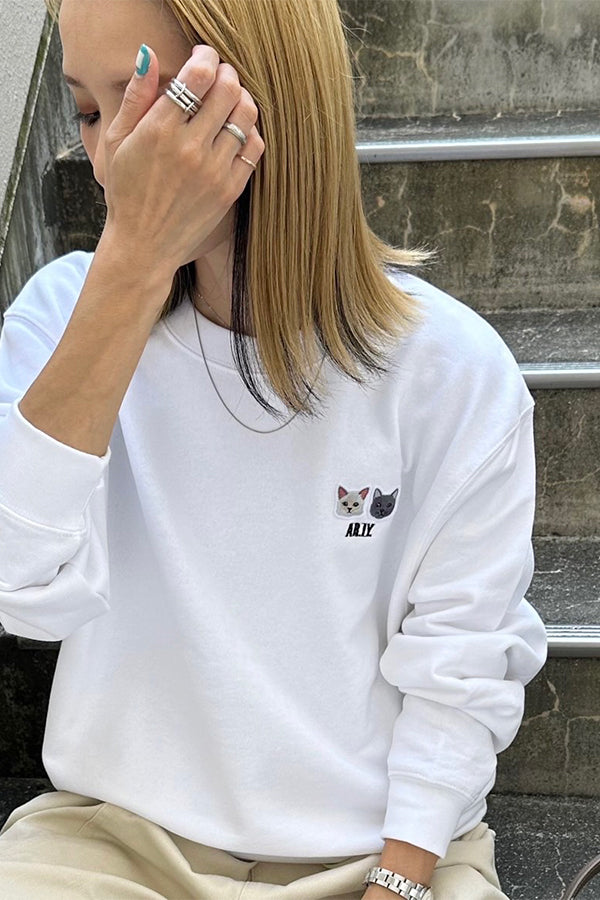 【INTERPLAY x AYA】Cat patch SWEAT(UNISEX)-WHITE-624520005-01M&XL