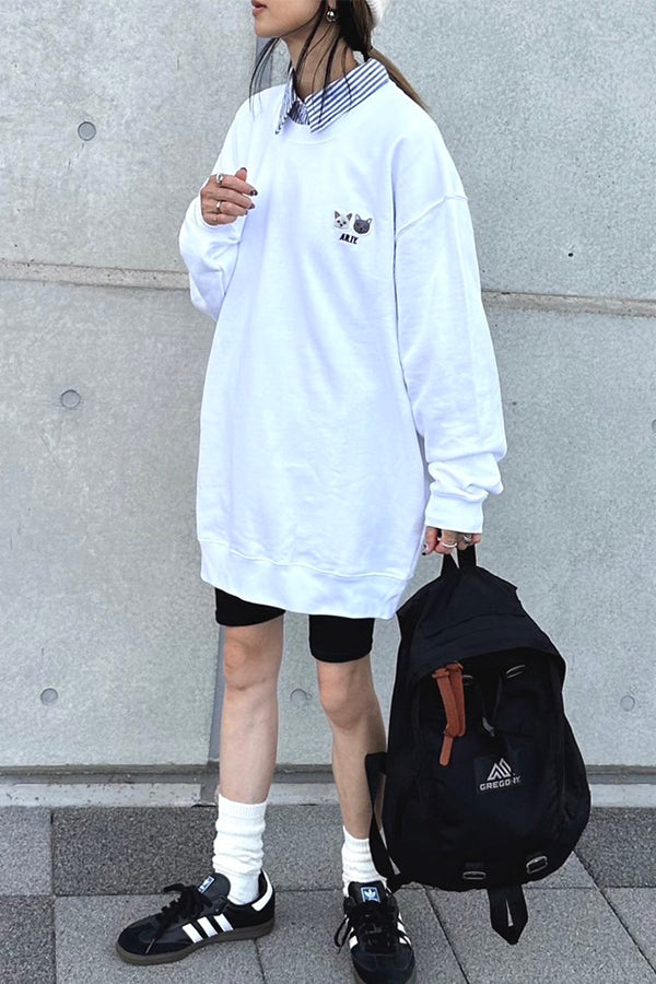 【INTERPLAY x AYA】Cat patch SWEAT(UNISEX)-WHITE-624520005-01M&XL