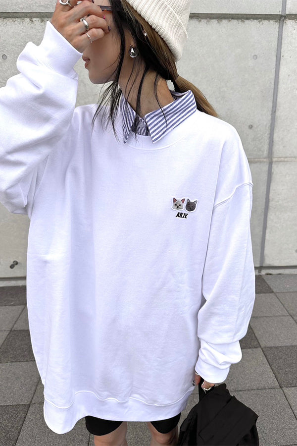 【INTERPLAY x AYA】Cat patch SWEAT(UNISEX)-WHITE-624520005-01M&XL