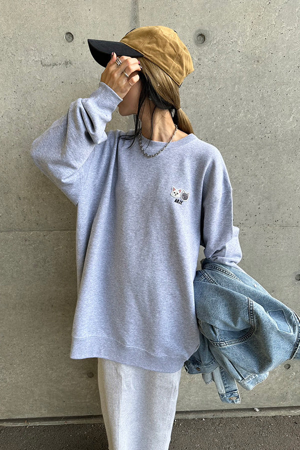 【INTERPLAY x AYA】Cat patch SWEAT(UNISEX)-GREY-624520005-12M&XL