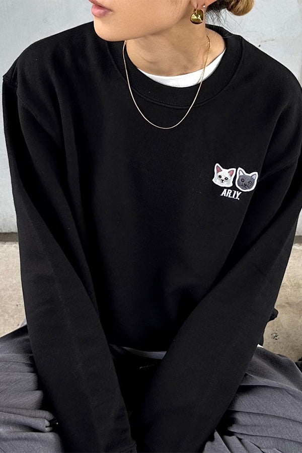 【INTERPLAY x AYA】Cat patch SWEAT(UNISEX)-BLACK-624520005-19M&XL