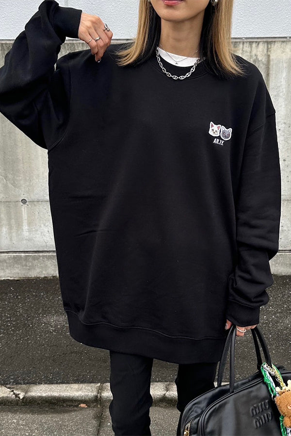 【INTERPLAY x AYA】Cat patch SWEAT(UNISEX)-BLACK-624520005-19M&XL