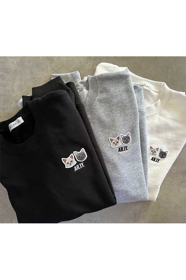 【INTERPLAY x AYA】Cat patch SWEAT(UNISEX)-WHITE-624520005-01M&XL