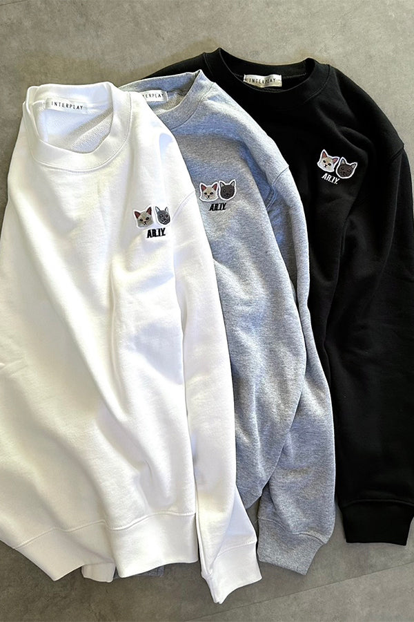 【INTERPLAY x AYA】Cat patch SWEAT(UNISEX)-WHITE-624520005-01M&XL