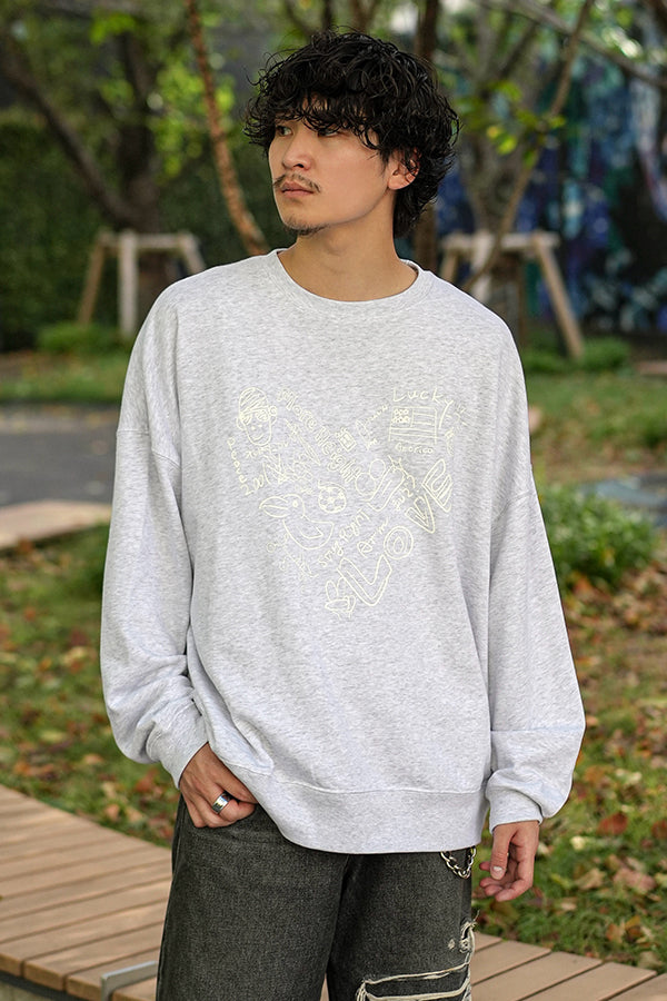 【INTERPLAY x Takeru】Rough Gaffiti Heart Sweat(UNISEX)-Ash Grey-624520011-11F