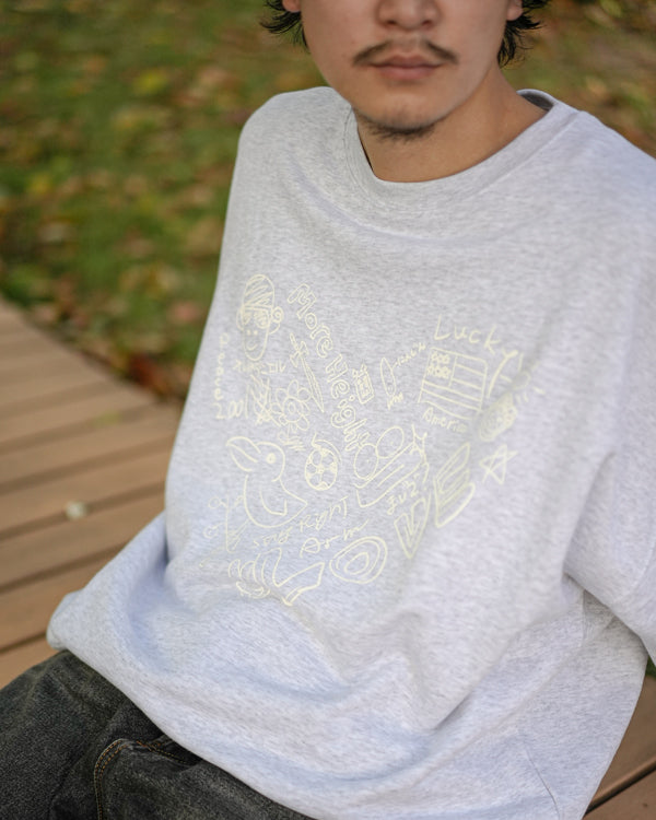 【INTERPLAY x Takeru】Rough Gaffiti Heart Sweat(UNISEX)-Ash Grey-624520011-11F