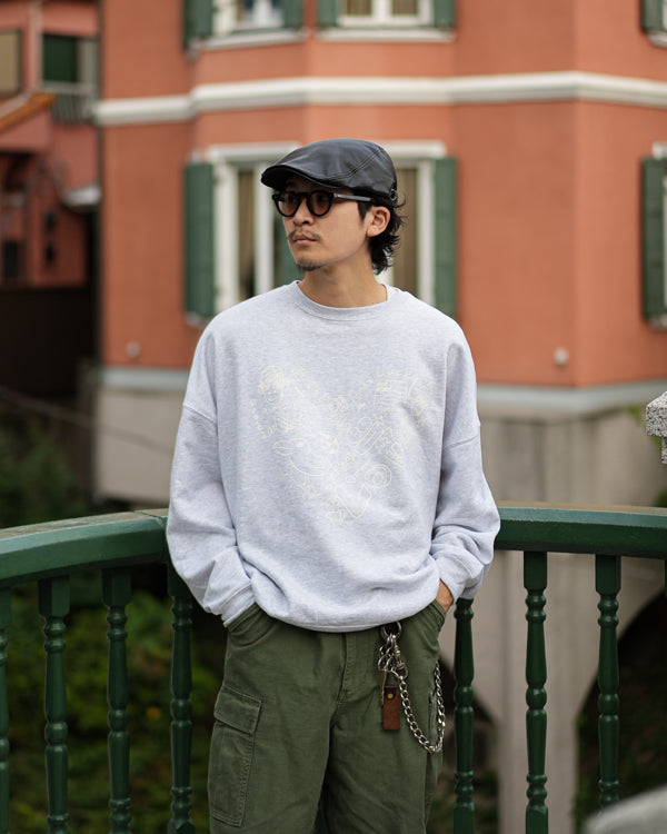 【INTERPLAY x Takeru】Rough Gaffiti Heart Sweat(UNISEX)-Ash Grey-624520011-11F