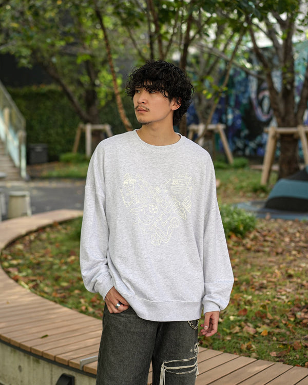 【INTERPLAY x Takeru】Rough Gaffiti Heart Sweat(UNISEX)-Ash Grey-624520011-11F