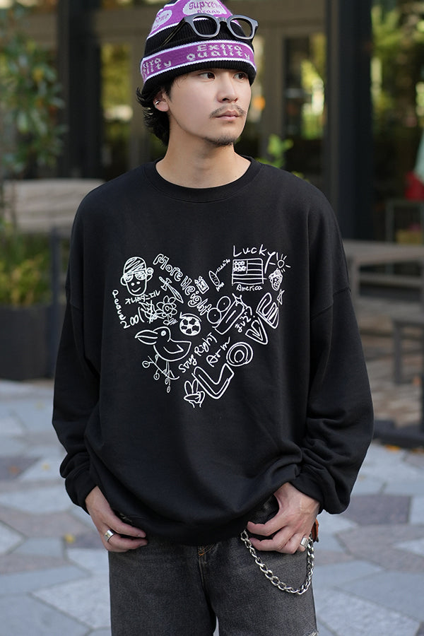 【INTERPLAY x Takeru】Rough Gaffiti Heart Sweat(UNISEX)-BLACK-624520011-19F