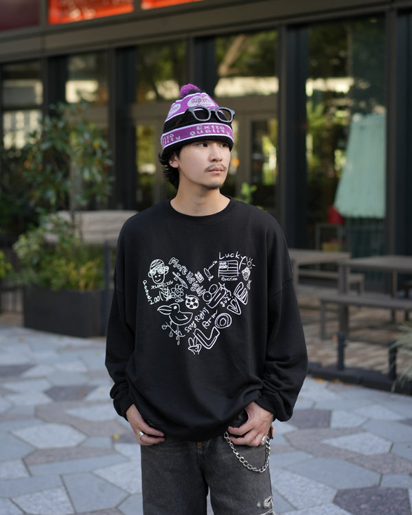 【INTERPLAY x Takeru】Rough Gaffiti Heart Sweat(UNISEX)-BLACK-624520011-19F