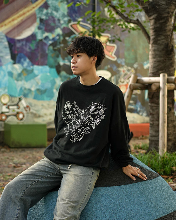 【INTERPLAY x Takeru】Rough Gaffiti Heart Sweat(UNISEX)-BLACK-624520011-19F