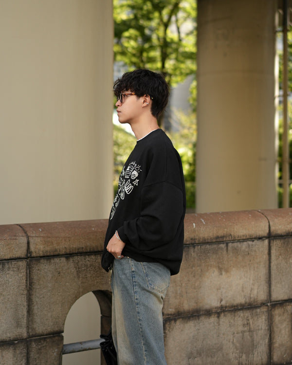 【INTERPLAY x Takeru】Rough Gaffiti Heart Sweat(UNISEX)-BLACK-624520011-19F