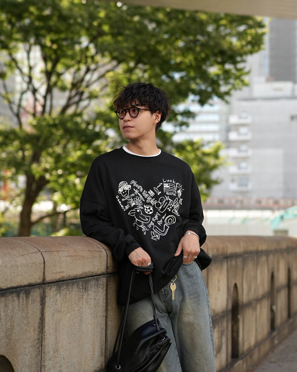 【INTERPLAY x Takeru】Rough Gaffiti Heart Sweat(UNISEX)-BLACK-624520011-19F