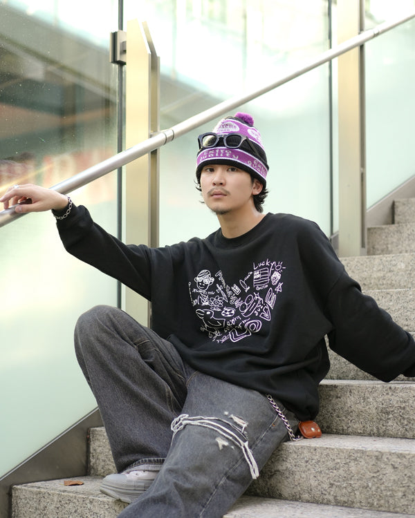 【INTERPLAY x Takeru】Rough Gaffiti Heart Sweat(UNISEX)-BLACK-624520011-19F