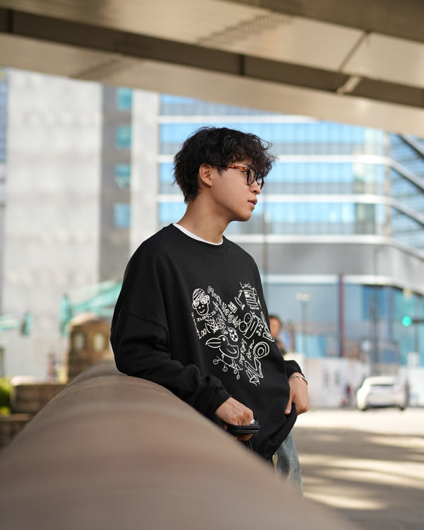 【INTERPLAY x Takeru】Rough Gaffiti Heart Sweat(UNISEX)-BLACK-624520011-19F