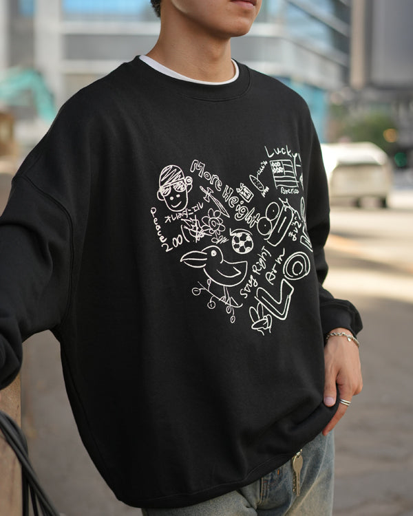 【INTERPLAY x Takeru】Rough Gaffiti Heart Sweat(UNISEX)-BLACK-624520011-19F