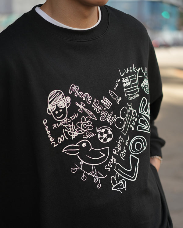 【INTERPLAY x Takeru】Rough Gaffiti Heart Sweat(UNISEX)-BLACK-624520011-19F