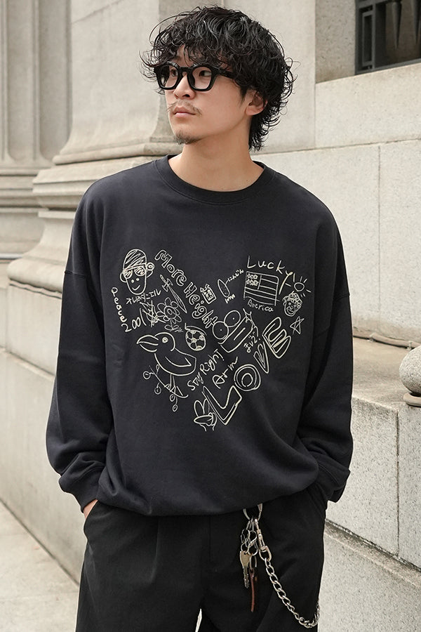 【INTERPLAY x Takeru】Rough Gaffiti Heart Sweat(UNISEX)-NAVY-624520011-93F