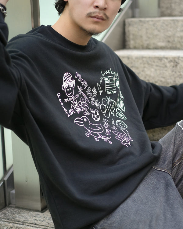 【INTERPLAY x Takeru】Rough Gaffiti Heart Sweat(UNISEX)-NAVY-624520011-93F