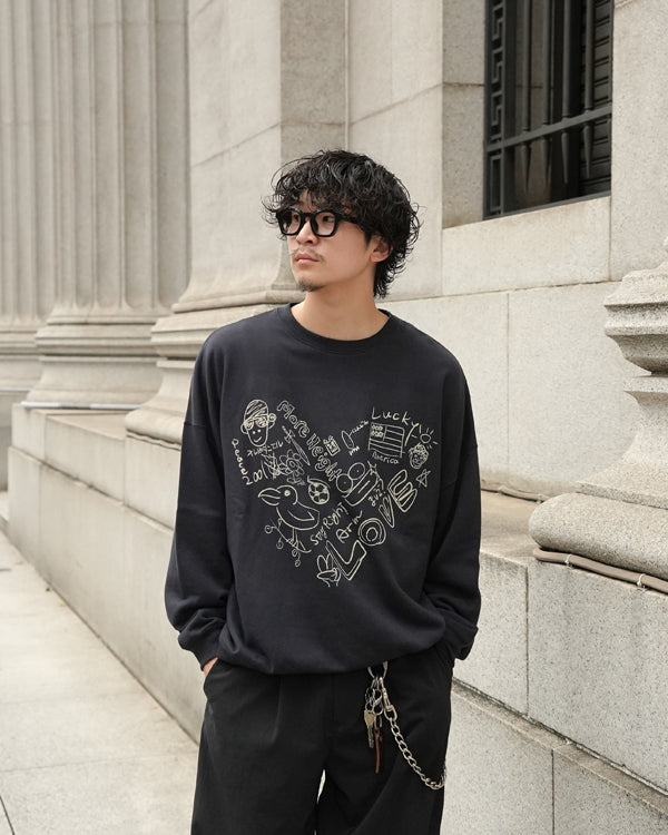 【INTERPLAY x Takeru】Rough Gaffiti Heart Sweat(UNISEX)-NAVY-624520011-93F