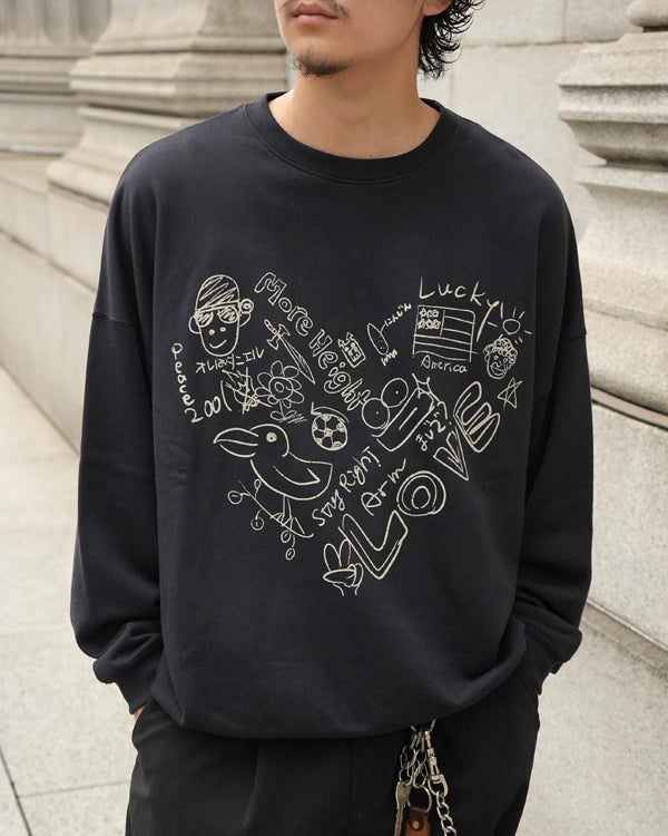 【INTERPLAY x Takeru】Rough Gaffiti Heart Sweat(UNISEX)-NAVY-624520011-93F