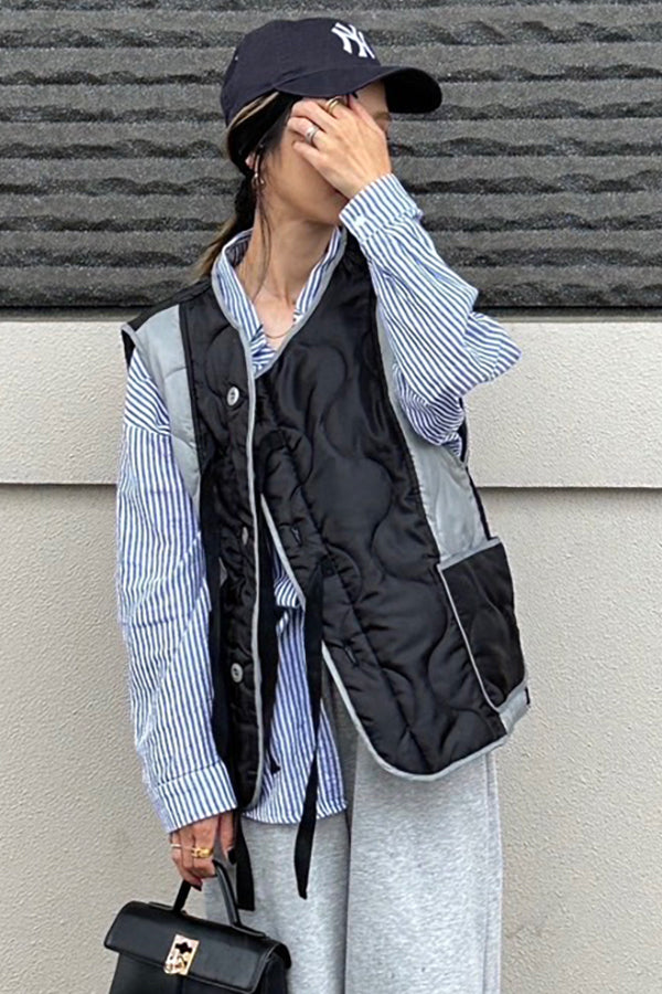 【INTERPLAY x AYA】Switching Quilt Vest-BLACK-624542003-19F