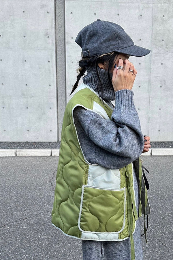 【INTERPLAY x AYA】Switching Quilt Vest-KHAKI-624542003-27F