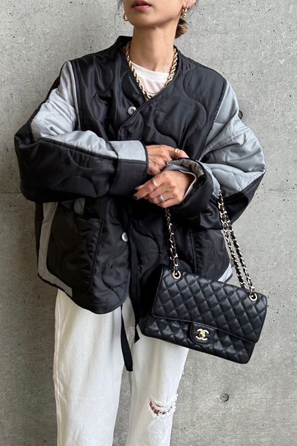 【INTERPLAY x AYA】Switching Quilt Blouson-BLACK-624542004-19F