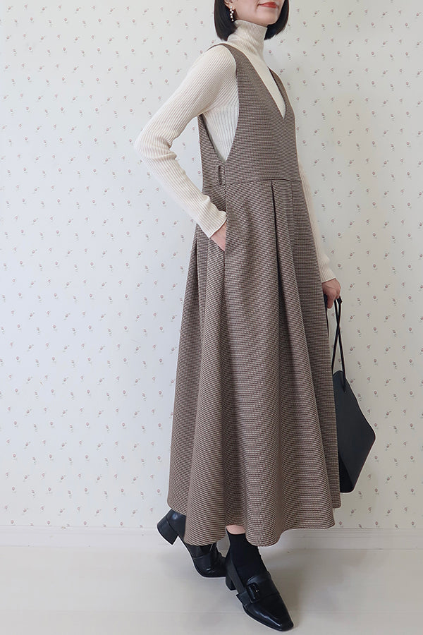 【INTERPLAY x MAYUKO】2 Way No-Sleeve Tuck Flare One-piece 2024-BROWN Check-624550008-42F