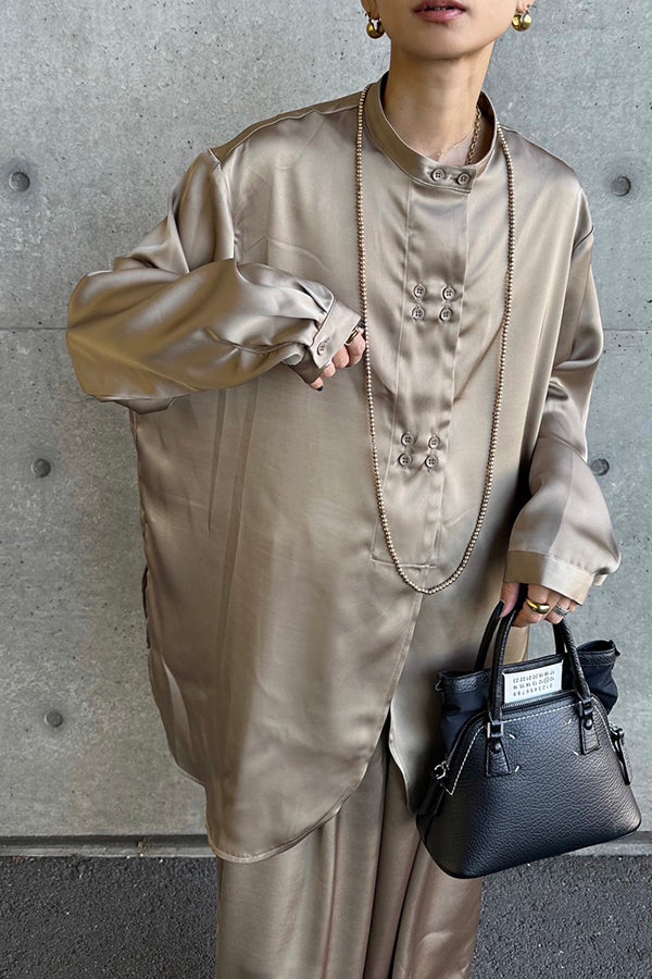 【INTERPLAY x AYA】Satin Shirt-MOCA-624580001-54F