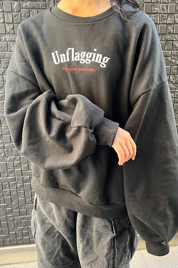 【INTERPLAY x おなつ】Tucked Balloon Sleeve Loose Sweat(UNISEX)-BLACK-624580012-19F