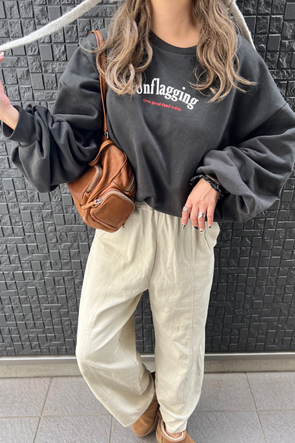 【INTERPLAY x おなつ】Tucked Balloon Sleeve Loose Sweat(UNISEX)-BLACK-624580012-19F