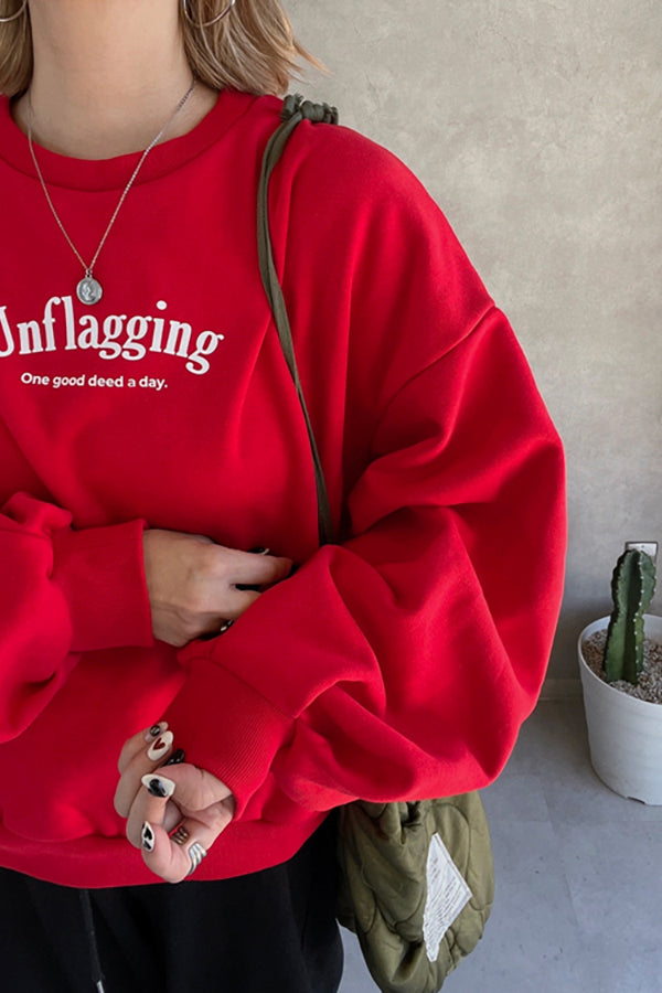 【INTERPLAY x おなつ】Tucked Balloon Sleeve Loose Sweat(UNISEX)-RED-624580012-62F