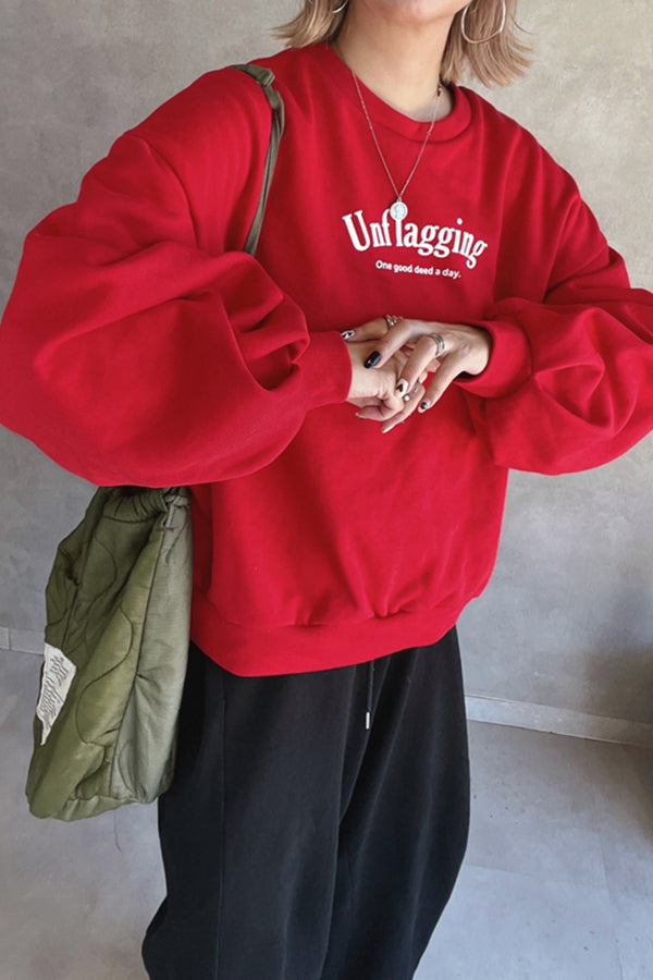 【INTERPLAY x おなつ】Tucked Balloon Sleeve Loose Sweat(UNISEX)-RED-624580012-62F