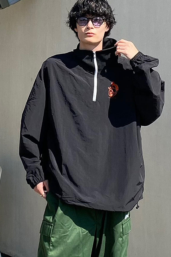 【INTERPLAY x りょう】Nylon Half Zip Pullover(UNISEX)-BLACK-624580016-19F