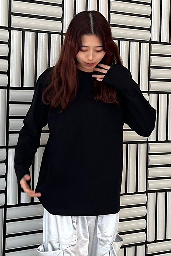 【INTERPLAY】Script EMB. LOGO Long Sleeve Tee Shirt White/Natural/Black