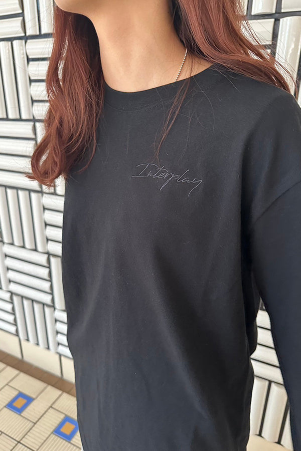 【INTERPLAY】Script EMB. LOGO Long Sleeve Tee Shirt White/Natural/Black 625120020-01/04/19L
