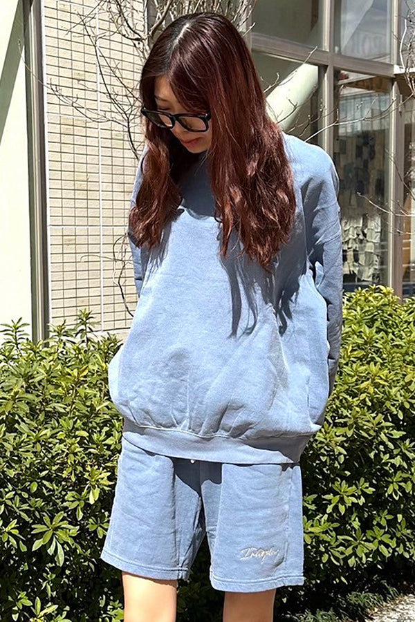 【INTERPLAY】Script EMB. LOGO Garment Dyed 6.4 oz Sweat Ivory/Pepper Black/Blue Jean 625120021-04/19/92L