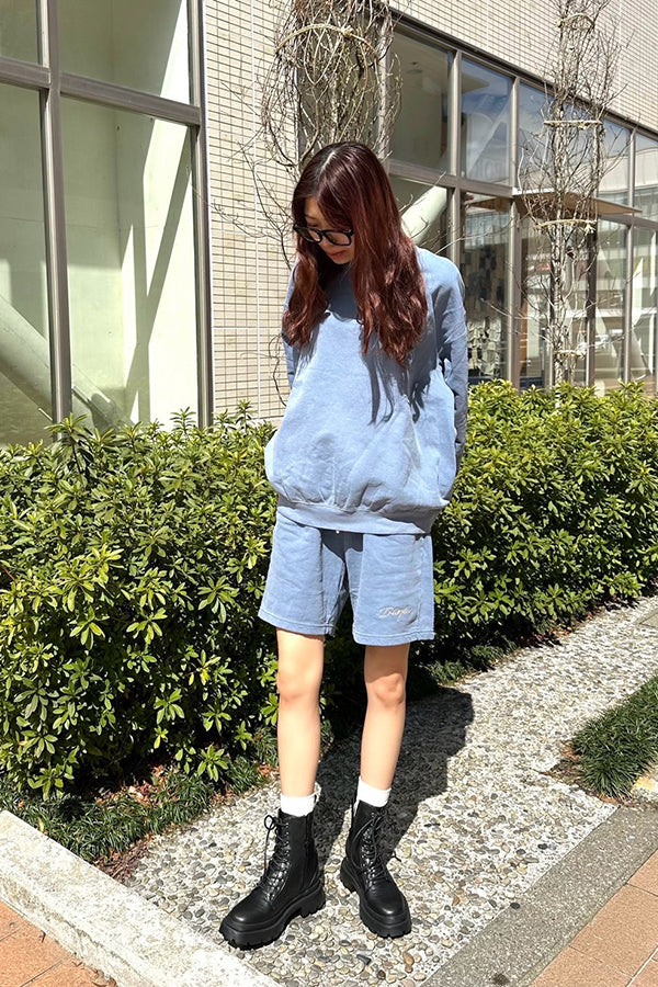 【INTERPLAY】Script EMB. LOGO Garment Dyed 6.4 oz Sweat Shorts Ivory/Pepper Black/Blue Jean 625120022-04/19/92M