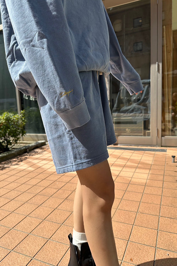 【INTERPLAY】Script EMB. LOGO Garment Dyed 6.4 oz Sweat Shorts Ivory/Pepper Black/Blue Jean 625120022-04/19/92M